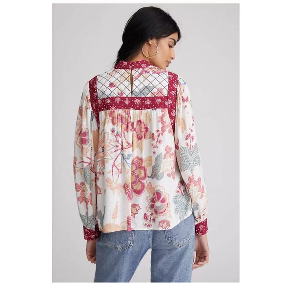 New Anthropologie Let Me Be Quilted Floral Long Sleeve Blouse $130 SMALL Pink - Picture 4 of 4